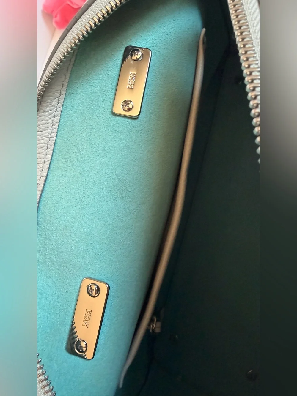 MCM Light Grey Pebbled Leather Satchel